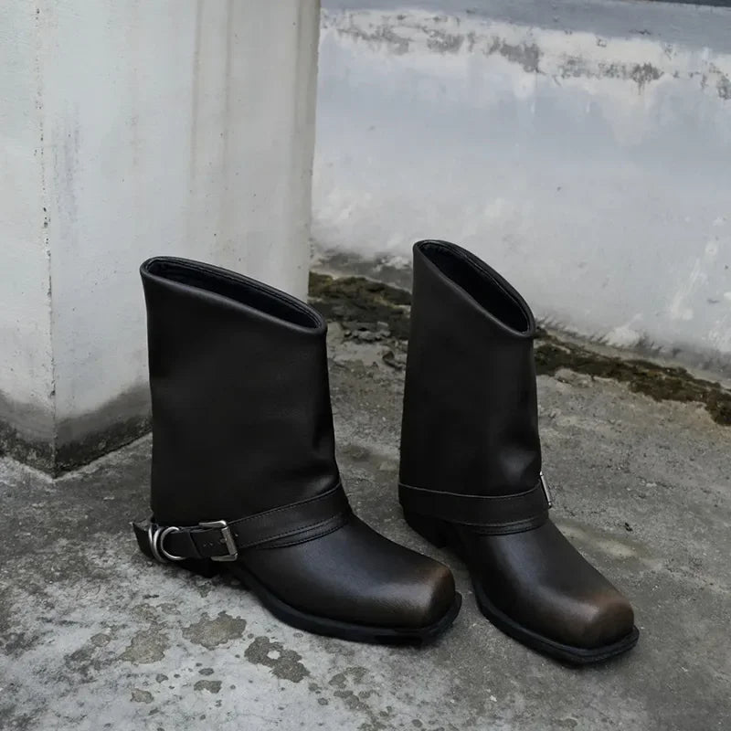 Retro Woman Boots Brand Designer Spring New Genuine Leather Western Boots Knee High Ankle Boot