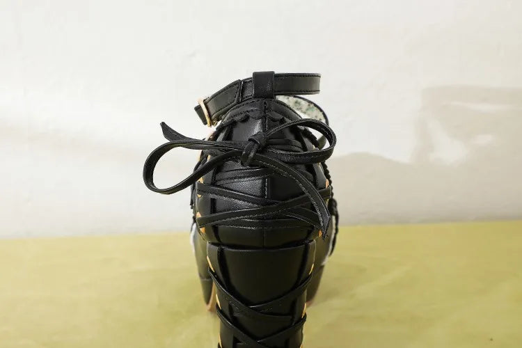 Summer 2.5 Platform Bow Lace Princess Lolita Shoes Party 10cm High Heel Buckle Big Size 43
