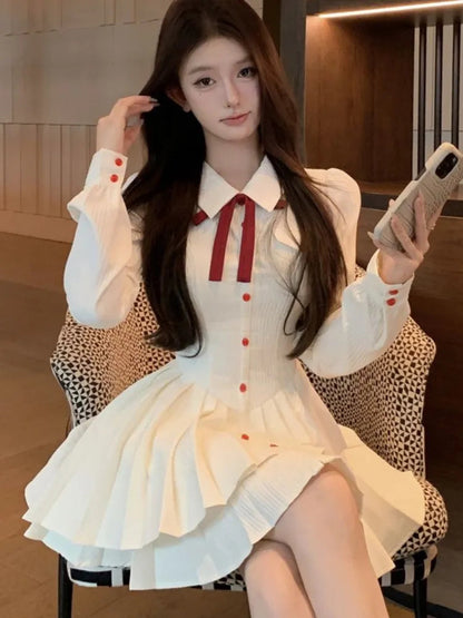 Sweet Mini Dress for Preppy Style Party Pleated Mini Dresses Slim Short Vestidos Female Outfits