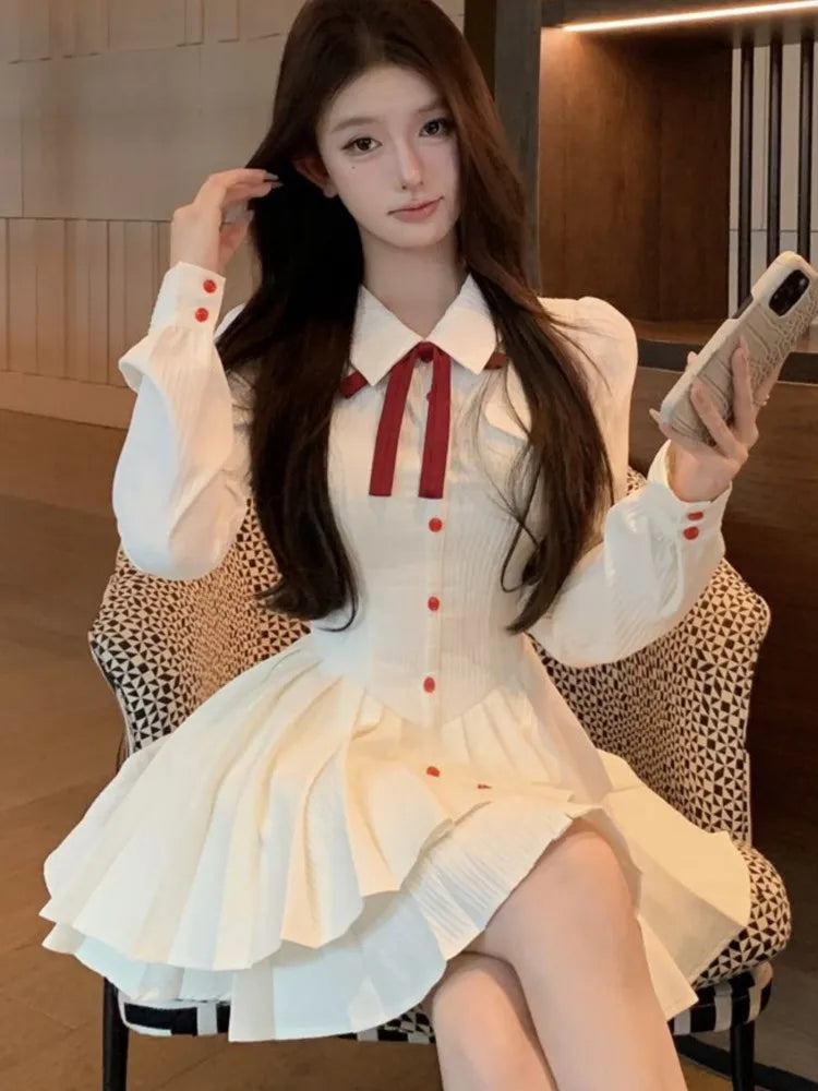 Sweet Mini Dress for Preppy Style Party Pleated Mini Dresses Slim Short Vestidos Female Outfits