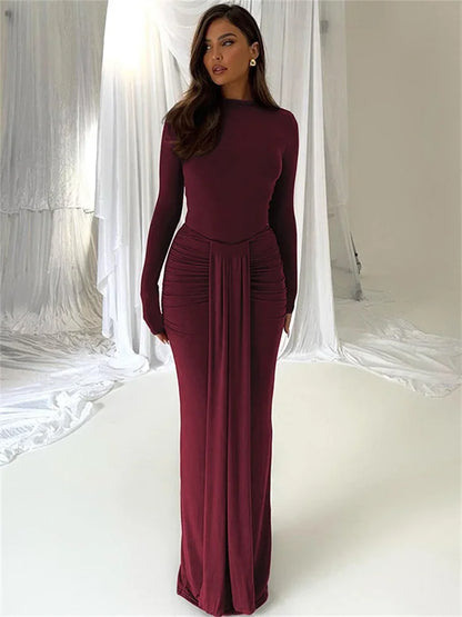 Winter 2 Piece-set Maxi Skirt High Waist Jumpsuit and Pleated Long Skirt Outfits Skinny Outfits