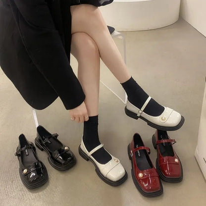 Summer Footwear Red Mary Jane Japanese Style Lolita Pearl Gothic Shoes for Woman Black on Offer Lastest a