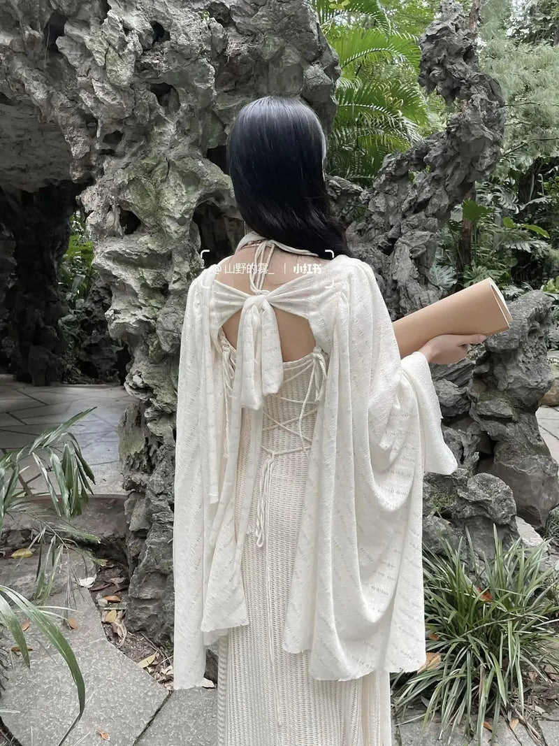 Chinese Style Knitted Spliced Suspender Dress Spring and Autumn Long Sleeve Coat Dress Set Two Piece Sets Outfits