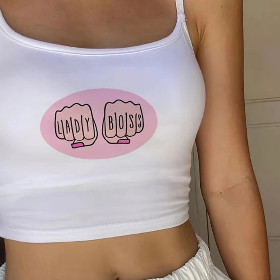 American Basic Round Neck Pullover Letter Print Knit Short Sleeve T-shirt Spice Summer Slim-fit Crop Top