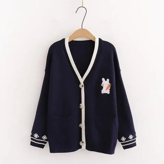 Korean Sweet Sweaters Japanese V Neck Long Sleeve Cardigans New Embroidery Cardigan
