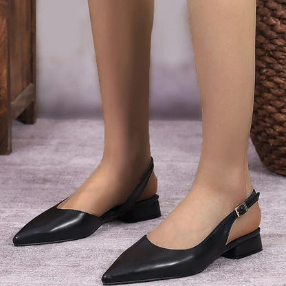 Summer New Brand Slingback Shoes Pointed Toe Shallow Slip on Mules Shoes Flat Heel Lady Vacation Slide