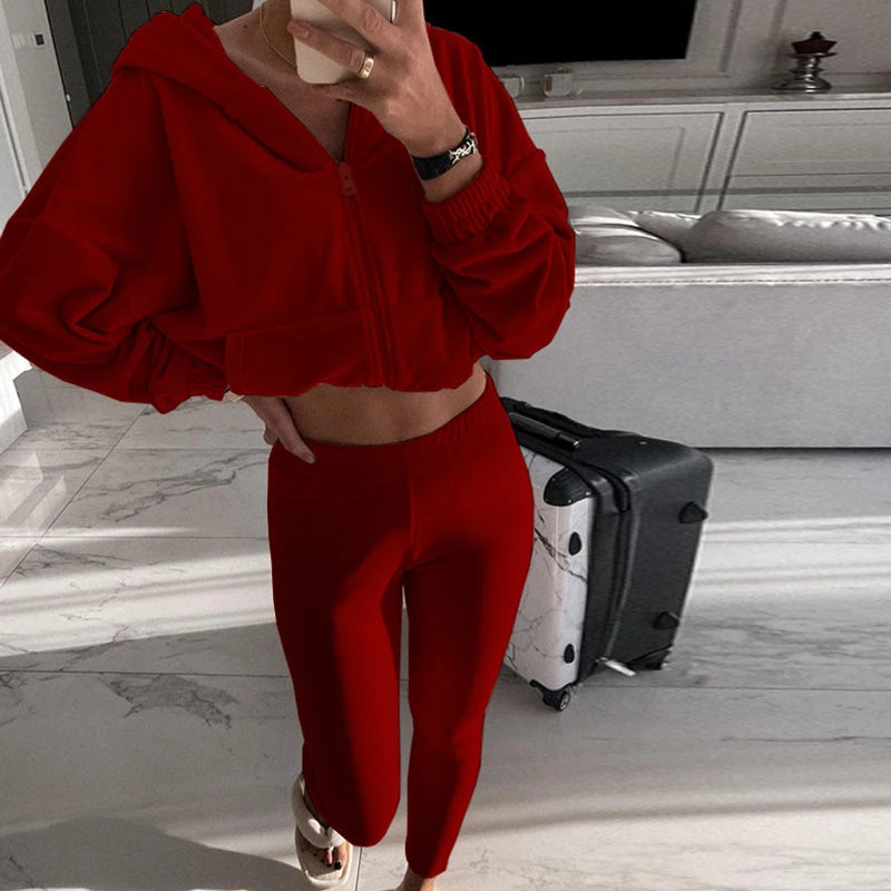 Fall Winter Soft Velvet Outfit Zipper Hooded Sweatshirt Coat+slim Pants Tracksuit Retro Long Sleeve Sports Suit Sets