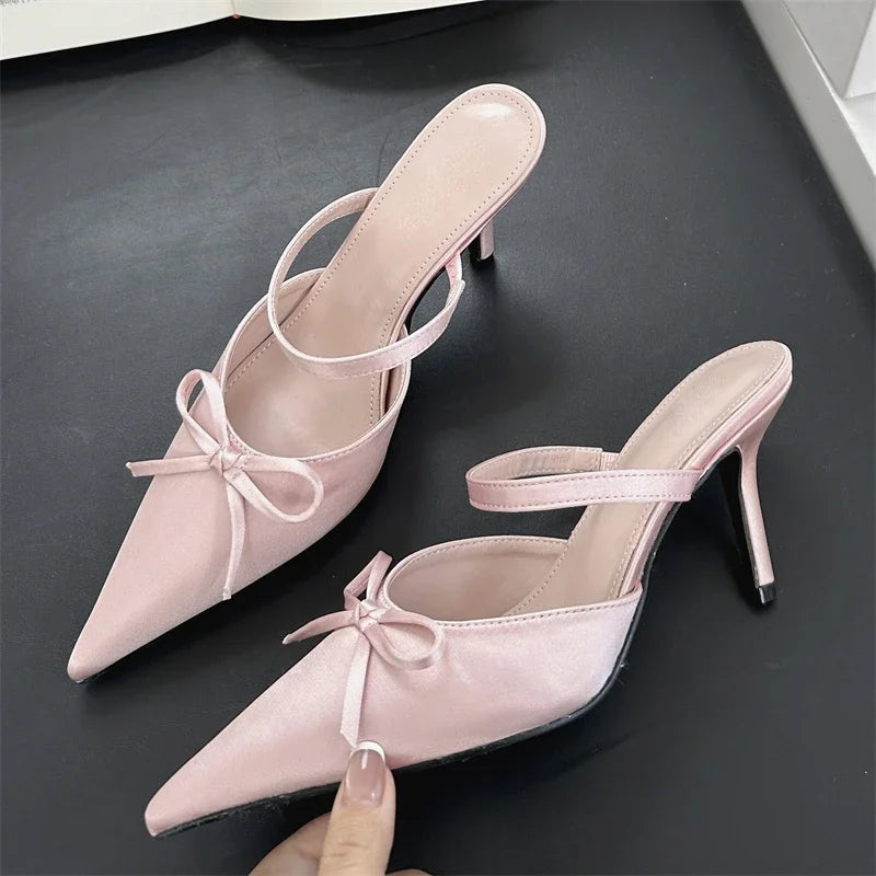 Street Style Pointed Toe Slippers Pumps Thin Heels Mule Slippers Party Prom Shoes Zapatos De Mujeres