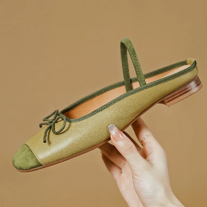Genuine Leather Mix Color Pathcwork Round Toe Slipon Flats Summer Mules Leisure Soft Comfortable Shoes