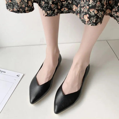 Black Office Shoes for Normal Leather Summer Footwear Low Heel Pointed Toe Young on Y2k