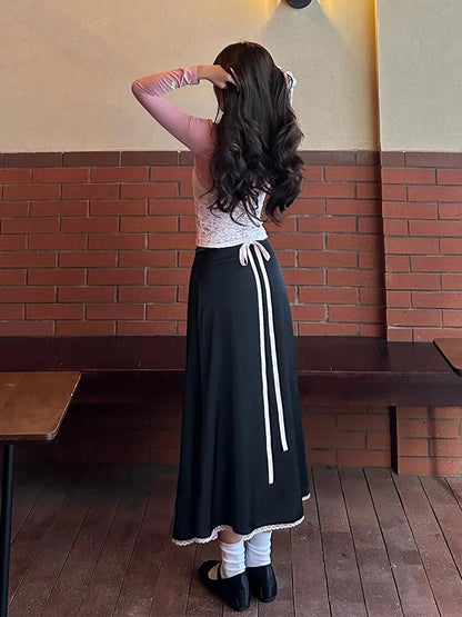 Black Long Skirt Y2k Harajuku 2000s Skirts Korean 90s Oversize High Waist Skirts