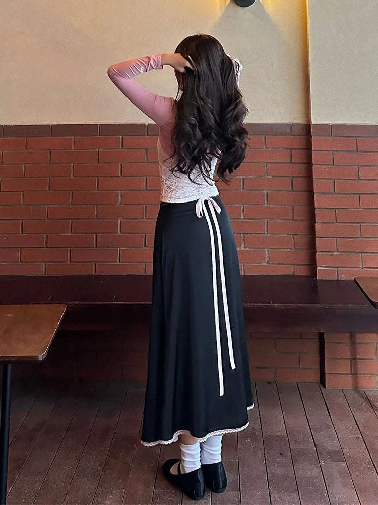 Black Long Skirt Y2k Harajuku 2000s Skirts Korean 90s Oversize High Waist Skirts