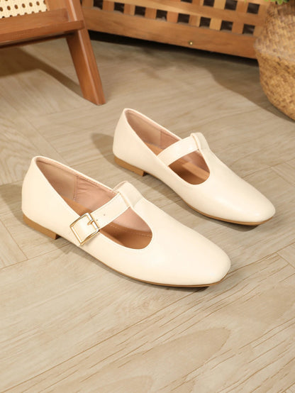 Slip on Tstrap Mary Jane Flats Comfy Round Toe Flat Shoes for Work Dressy Closed Toe Adjustable Strap Ballet Flats