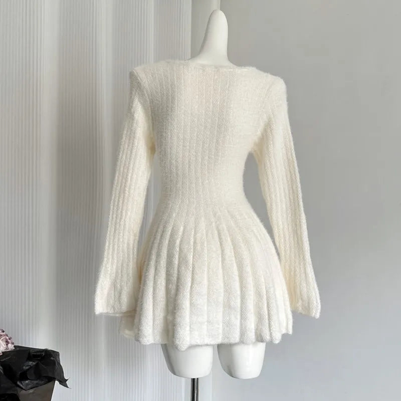 Autumn Winter Knitted Dresses for Woman Y2k Harajuku Slim Sweater Dress New Mini Party Dress
