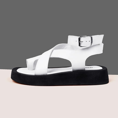 Sandals Summer New Clip Toe Sandals Genuine Leather Roman Shoes Sandals