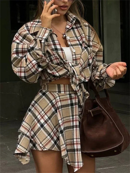 Contrast 2 Piece-set Skirt for Long Sleeve Slim Patchwork Coat and High Waist Skirt Outfits Clothes