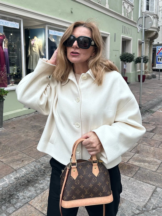 Color Cropped Jacket Woman Spring Turn Down Collar Single Breasted Long Sleeve Coat New Outerwear Tops