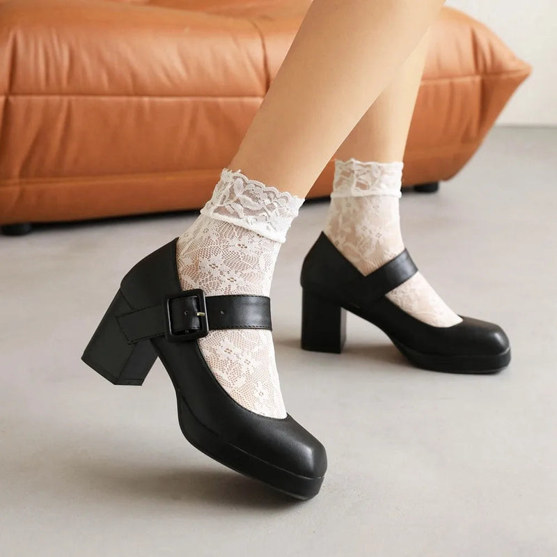 Classics High Heels Lolita Shoes Straps Mary Janes Shoes Female Red Orange White Pumps Party Wedding Shoes Size 45