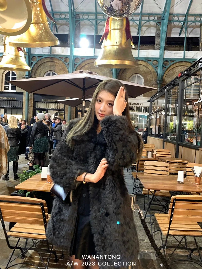 Sweet Hot Girl Fixed Dyed Toka Fur Coat Fall/winter Turndown Collar Loose Longsleeved Coat Female Clothes