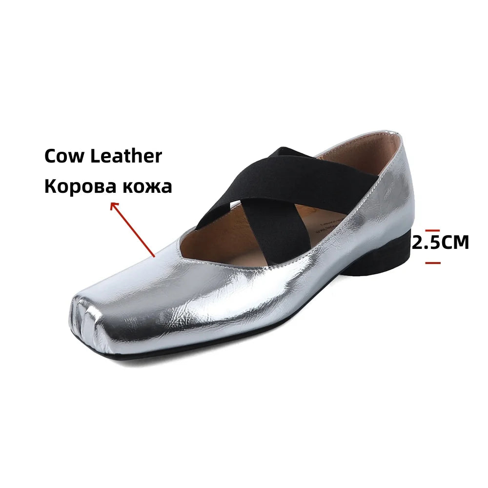 Mary Jane Shoes for Retro Medium Heeled Single Shoes Soft Genuine Leather Ballet Shoes