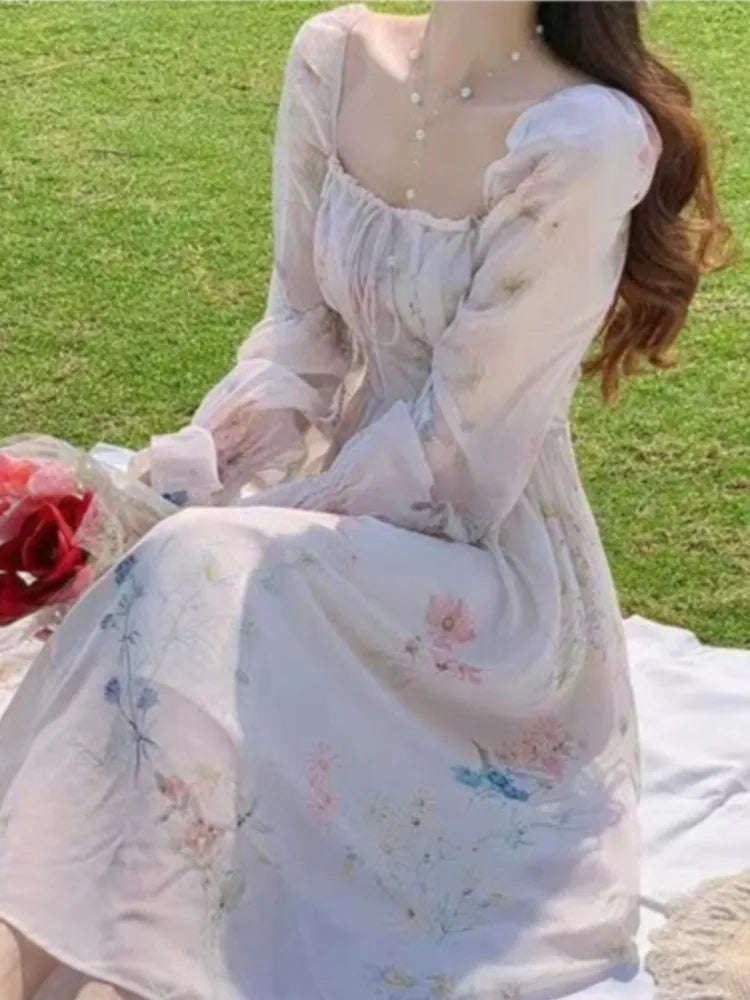 New Summer and Aline Midi Dress French Style Party Vacations Vestidos Female Clothes