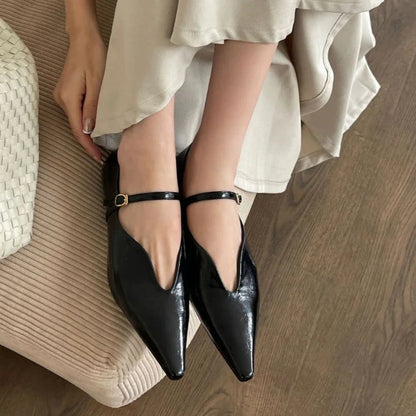 Comfort Shallow Flat Shoes Pointed Toe Office Shoes Buckle Strap Designer Footwear Female Zapatos De Mujer