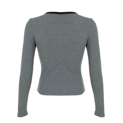 Chain Print O-neck Long Sleeve Blouses Gothic Punk Autumn Basic Top Tees