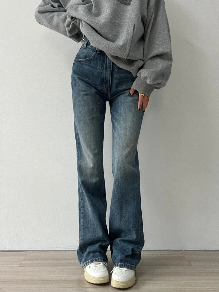 Woman Aesthetics Jeans Denim American Style 90s Gyaru Pants High Street Tide Allmatch Preppy Style Cozy Straight Leg
