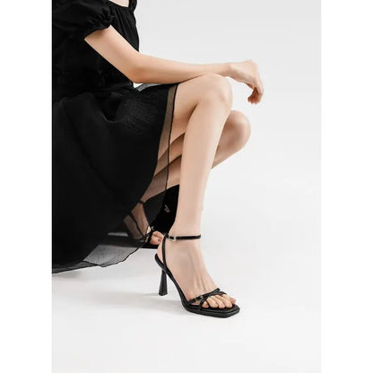 Highquality Beige Ankle Strap Designer Sandals Summer Opentoe Stiletto Heels Wedding Shoes Shoes