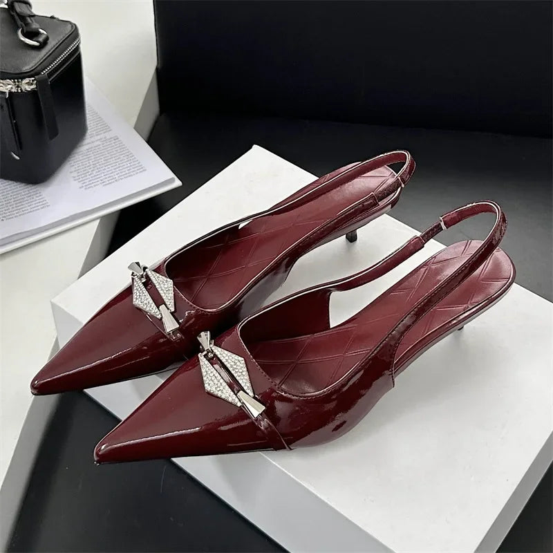 Crystal Diamond Pointed Toe Pumps Thin Low Heels Wedding Party Dress Sandals Shoes Zapatos De Mujer