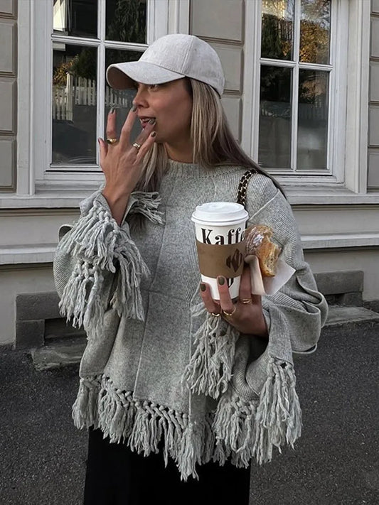 Pleated Tassel Sweaters Loose Knitted Pullover Sweater Female Autumn High Street Tops