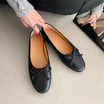 New Woman Ballet Flat Bottom Comfort Black White Leopard Loafers Genuine Leather Quality Flats