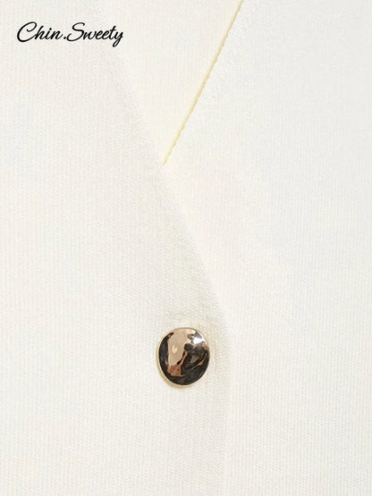 Knitted Vest Top for Short Sleeve V-neck Buttons Loose White Waistcoat Cardigan Female Autumn New in Outwears