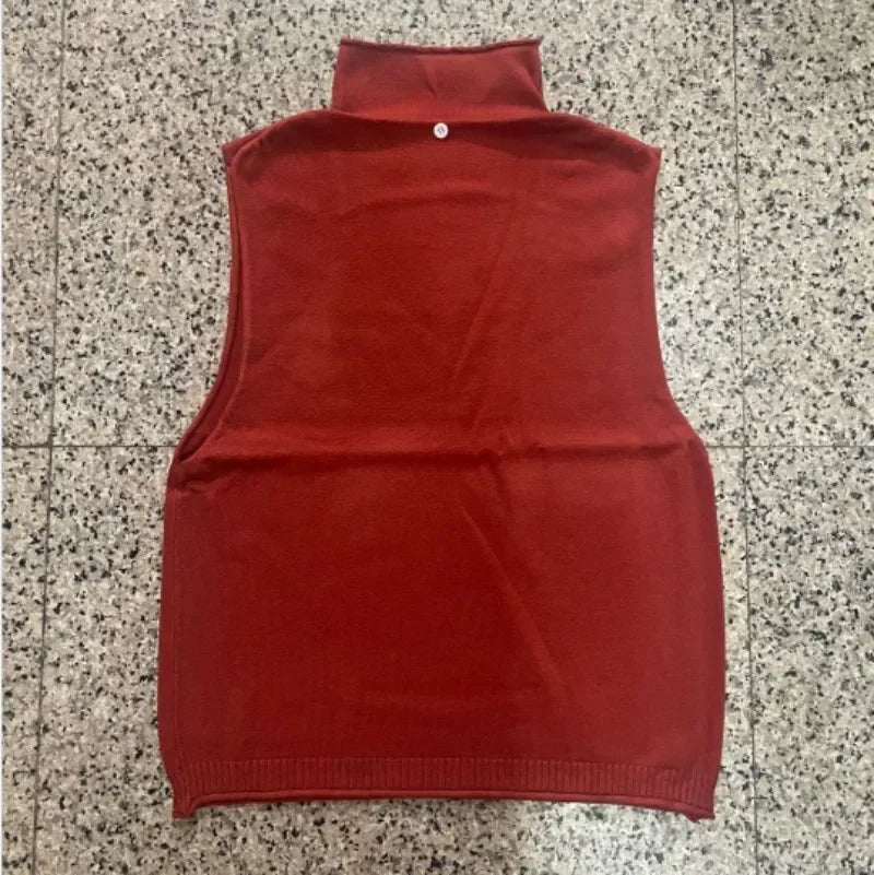 Spring and Autumn ’s Turtleneck Knitted Sweater Sleeveless Pullover Vest Loose Versatile Western Style Top