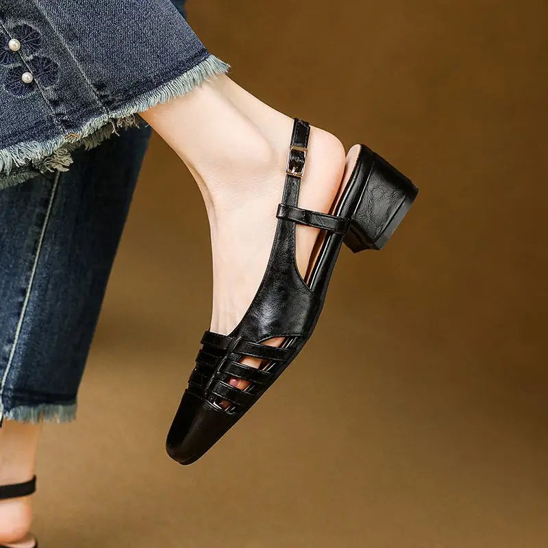 Design Sandals Square Toe Block Heels 3.5cm Back Buckle Strap Big Size 43 Dating Shoes 31 32