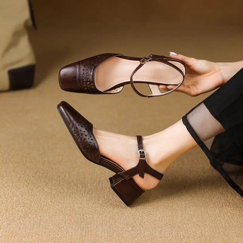 Sandals Square Toe Thick Heels 3.5cm Buckle Strap Breathable Small Size 31 32 33 Sweet Daily Shoes