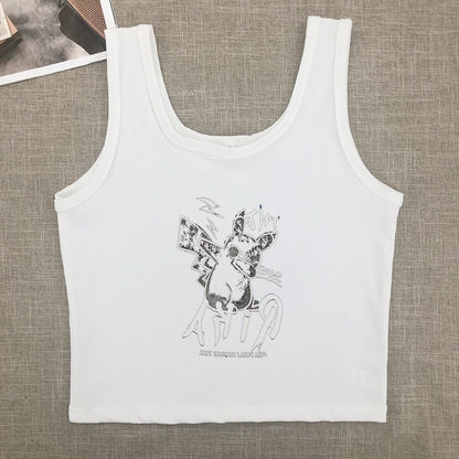 Sweet and Spicy New Printed Short-sleeved Short T-shirt Summer Spice Slimming Everything With Shoulder Clothes