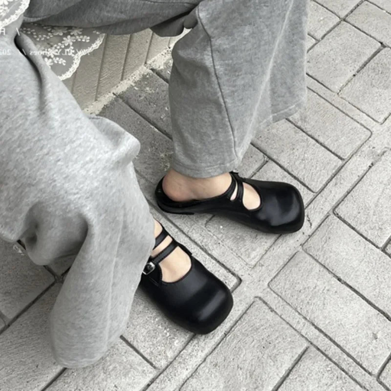 Slip on Loafers Square Toe Ankle Strap Buckle Mary Jane Shoes Chunky Low Heel Pumps Dress Shoes