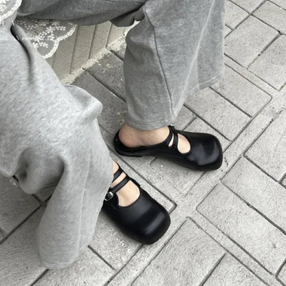 Slip on Loafers Square Toe Ankle Strap Buckle Mary Jane Shoes Chunky Low Heel Pumps Dress Shoes