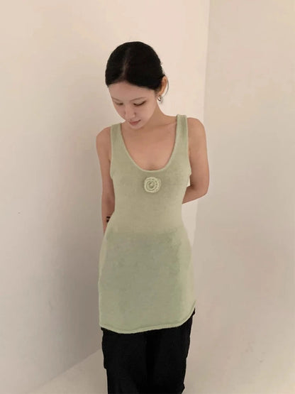 Three Dimensional Flower Knitted Vest Dress Summer New Design Looks Slim Can Be Worn in a Short Skirt