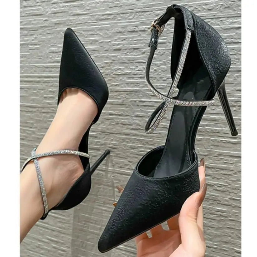 New Rhinestone High Heels Pumps Buckle Wedding Shoes Pointed Stiletto Heel Theel Sandals Dress Shoes