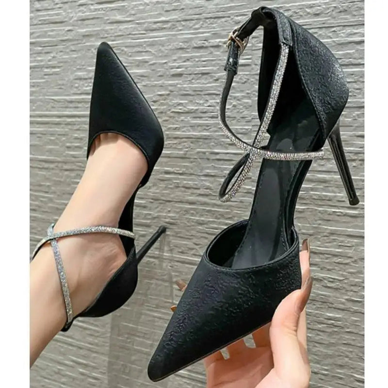 New Rhinestone High Heels Pumps Buckle Wedding Shoes Pointed Stiletto Heel Theel Sandals Dress Shoes