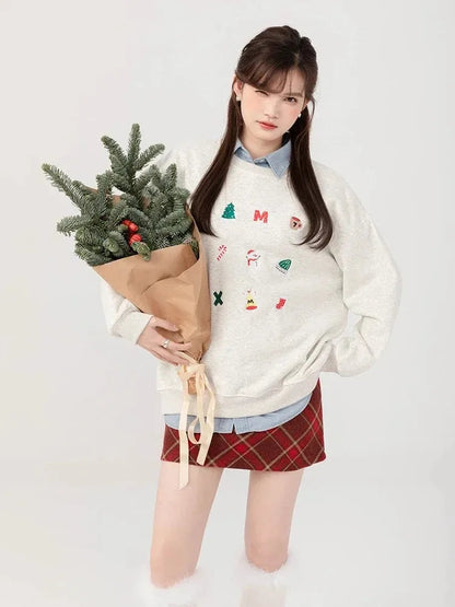 Snowman Graphic Print Hoodie Christmas Kawaii Oversized Sweatshirts Long Sleeve Cutecore Winter Clothes New