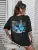 Art Word and Blue Butterfly Printed T-shirt Cotton Short Sleeve Breathable Summer T Shirt Street Clothing