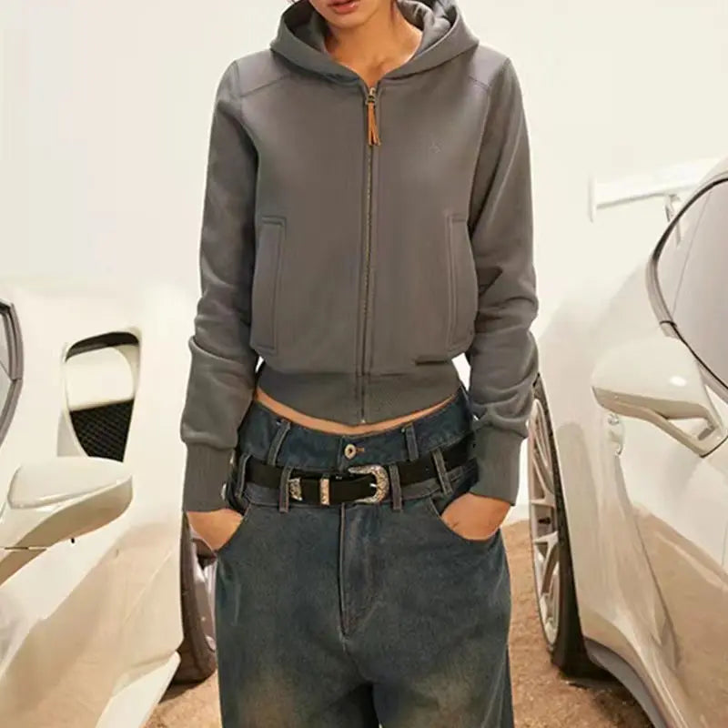 Cotton American Retro Hooded Short Sweater Coat Autumn New Sweatshirt Cardigan