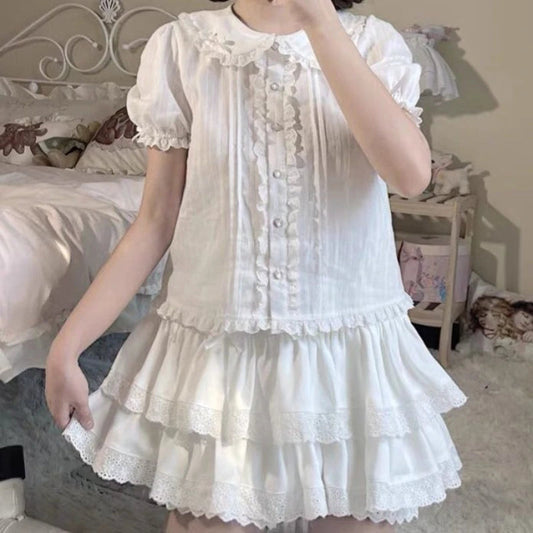 Fairy Skirt Summer Japanese Soft Girl Bow High Waist Cake Skirt Lace Short Skirt Student Versatile Half Skirt