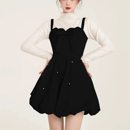 Christmas Two-piece Dress Set Sweater A-line Velvet Sleeveless Short Dress Korean Female Autumn New Outfits