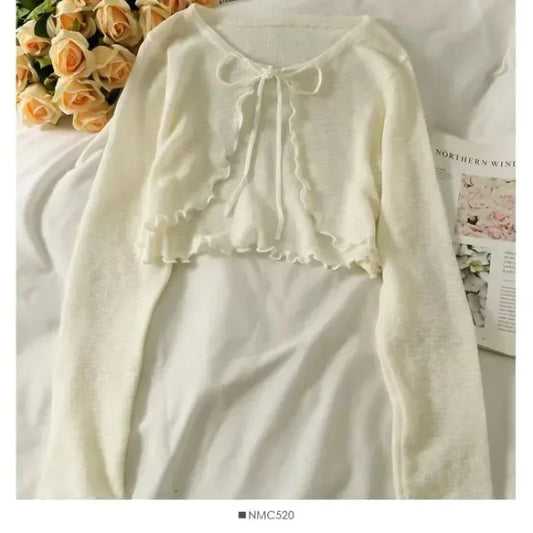 Female Summer Thin Sweater Shirts Lady Full Sleeve Laced Knitted Cardigan Outwear for Woman