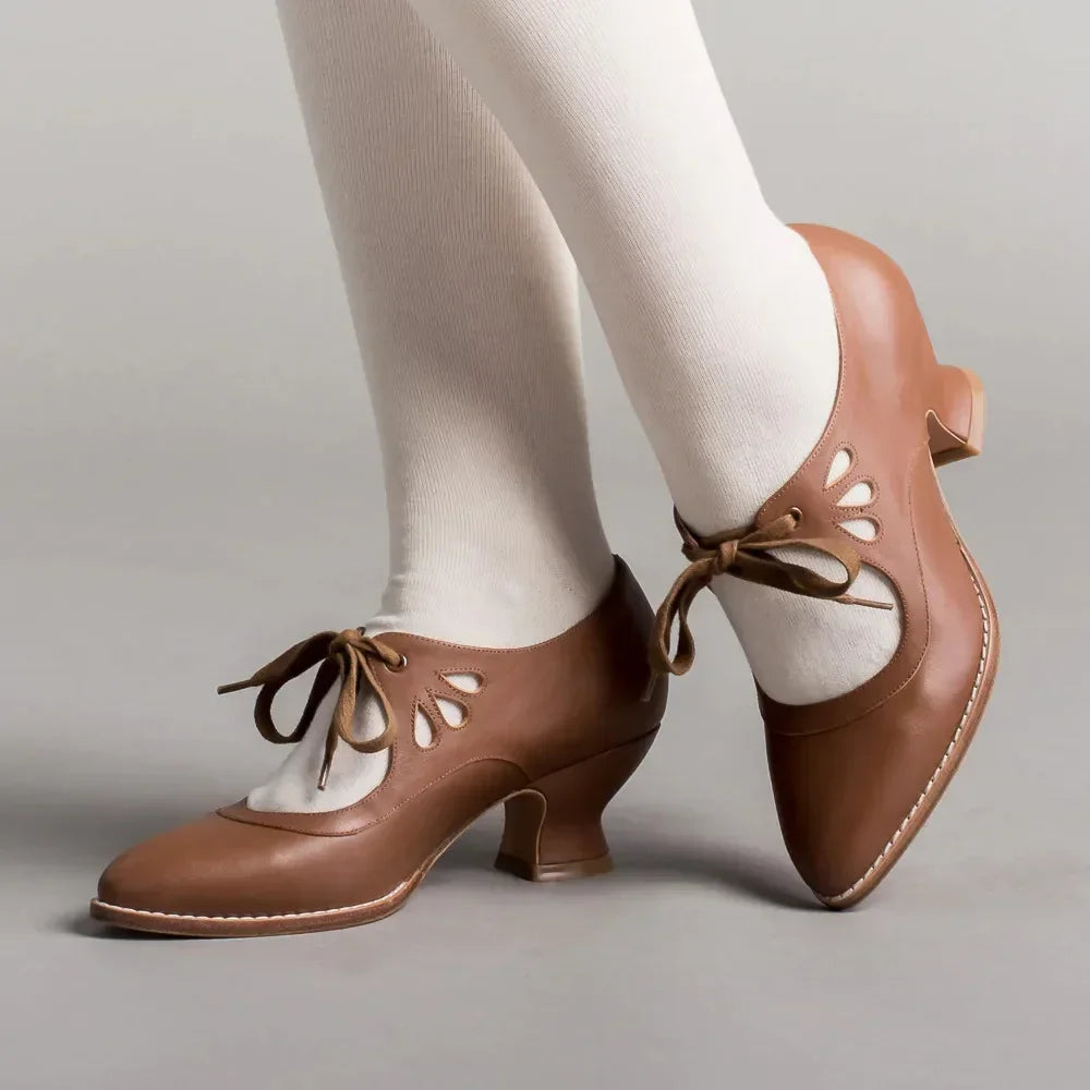 Retro Mary Jane Pumps Woman Lace Up Low Heel Dress Zapatos Brand Design Butterfly Wing Derby Shoes 43