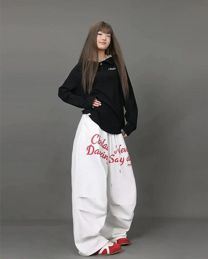 Letter Print Sweatpants American Loose Trousers Y2k Hip Hop Drawstring Wide Leg Pants